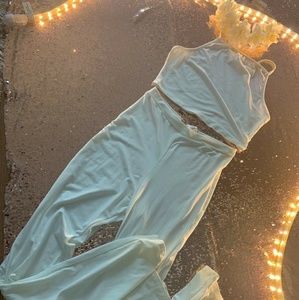 All white tank top with all white pants